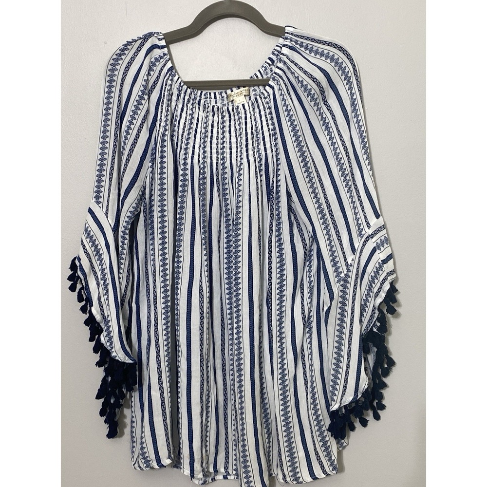 Womens Summer Top BOHO Flowy Lightweight Poolside Resort Wear Bell Sleeve Size L